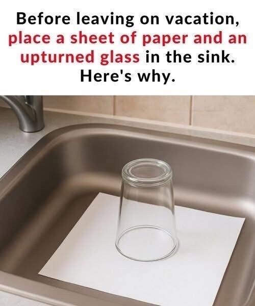 Here is Why You Should Always Leave an Upturned Glass and a Piece of Paper in the Sink Before Going on Vacation